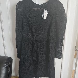 Black Textured Long-Sleeve Dress